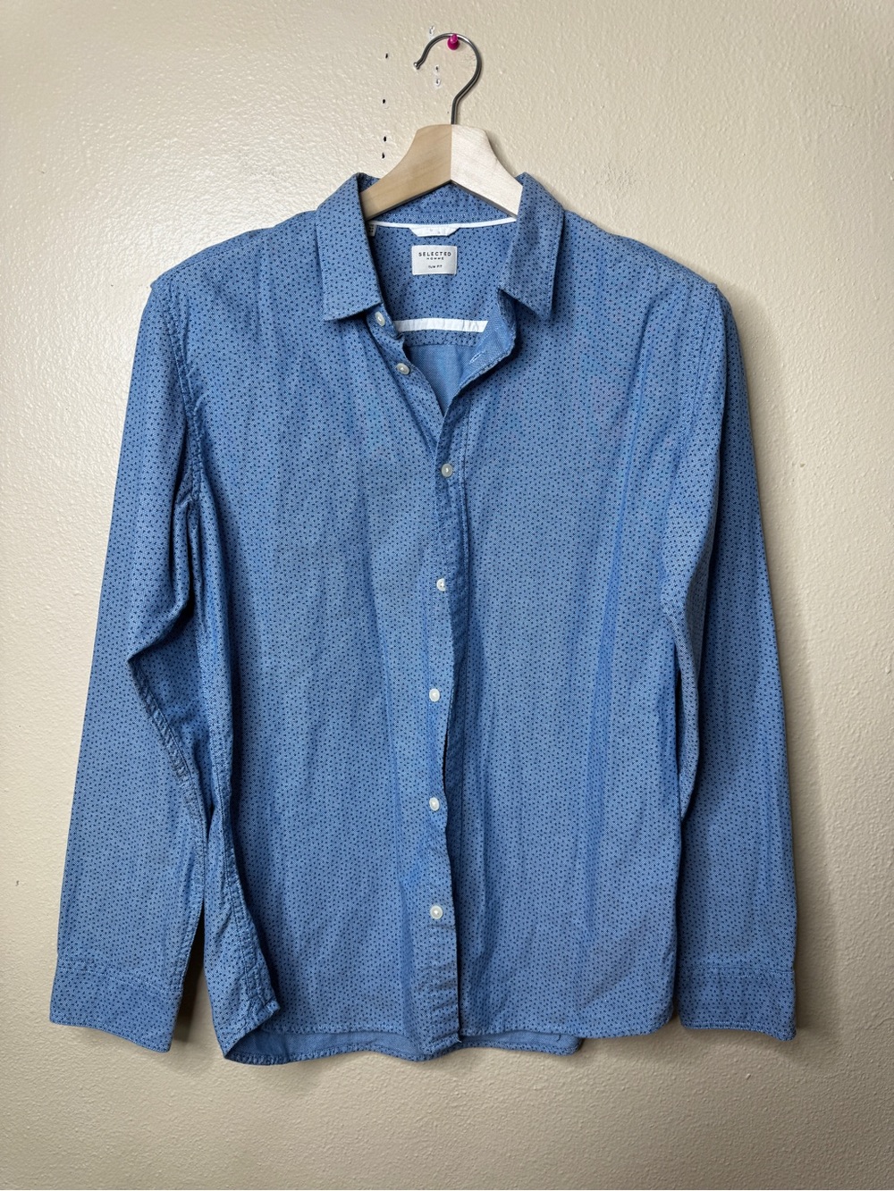 Selected Homme Shirt Mens 16.5 Slim Fit Blue Geometric Print Button Up